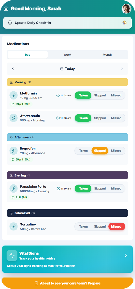 MyHealthLens Home Screen